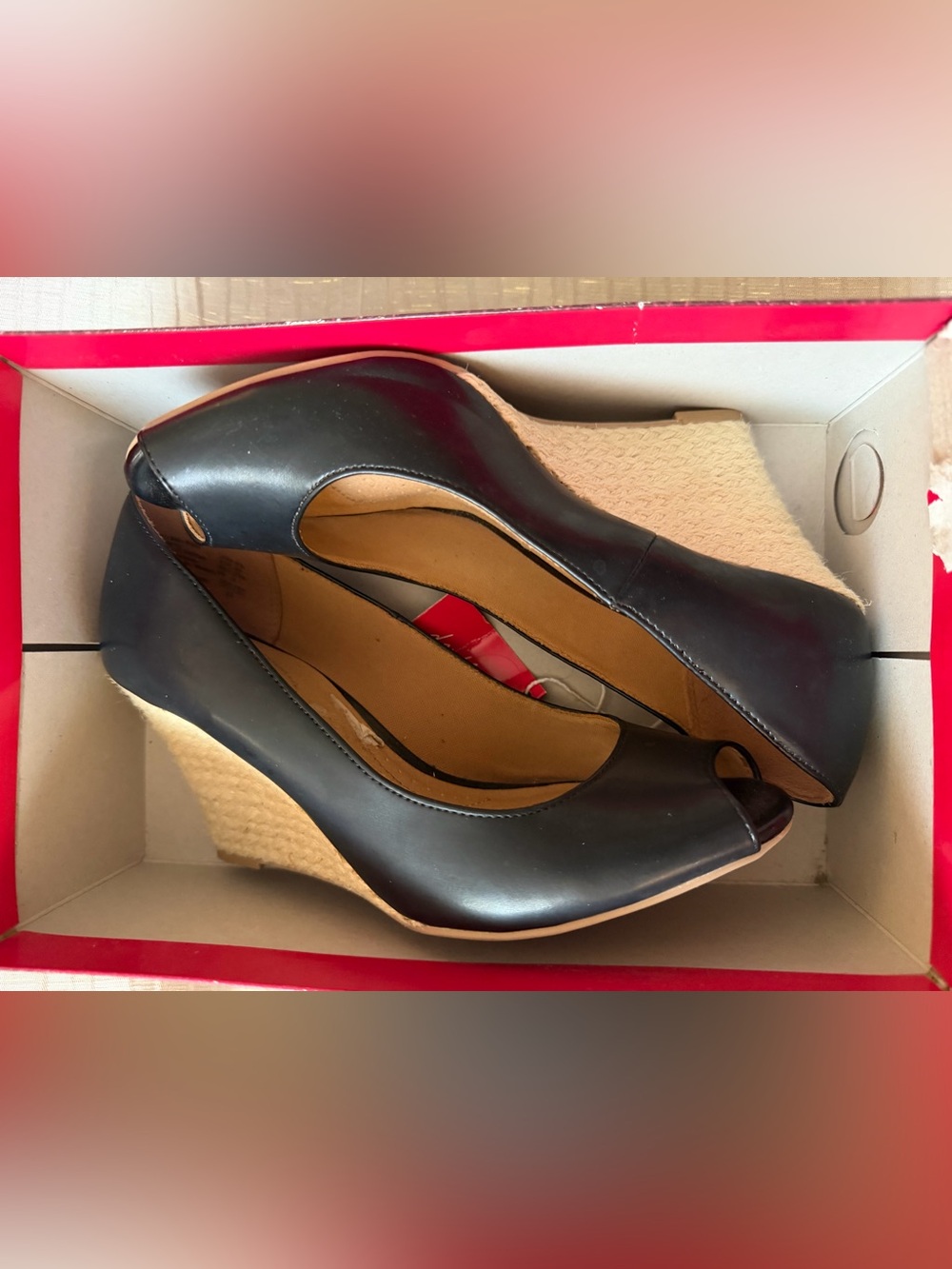 EUC Deflex black wedge peep toe heels. Size 6 1/2